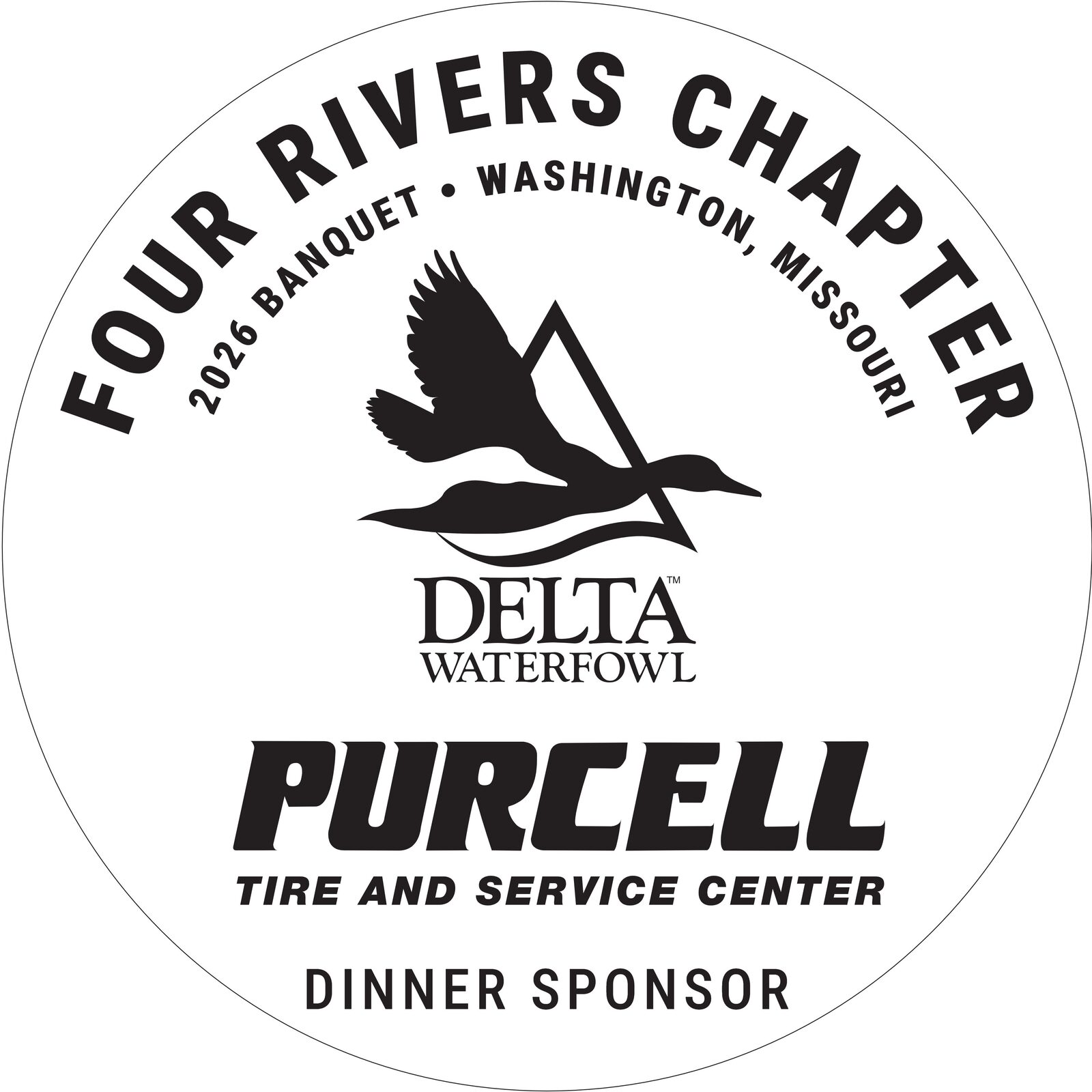 Circular event sponsor sticker design with logos and lettering vectorized for cutting
