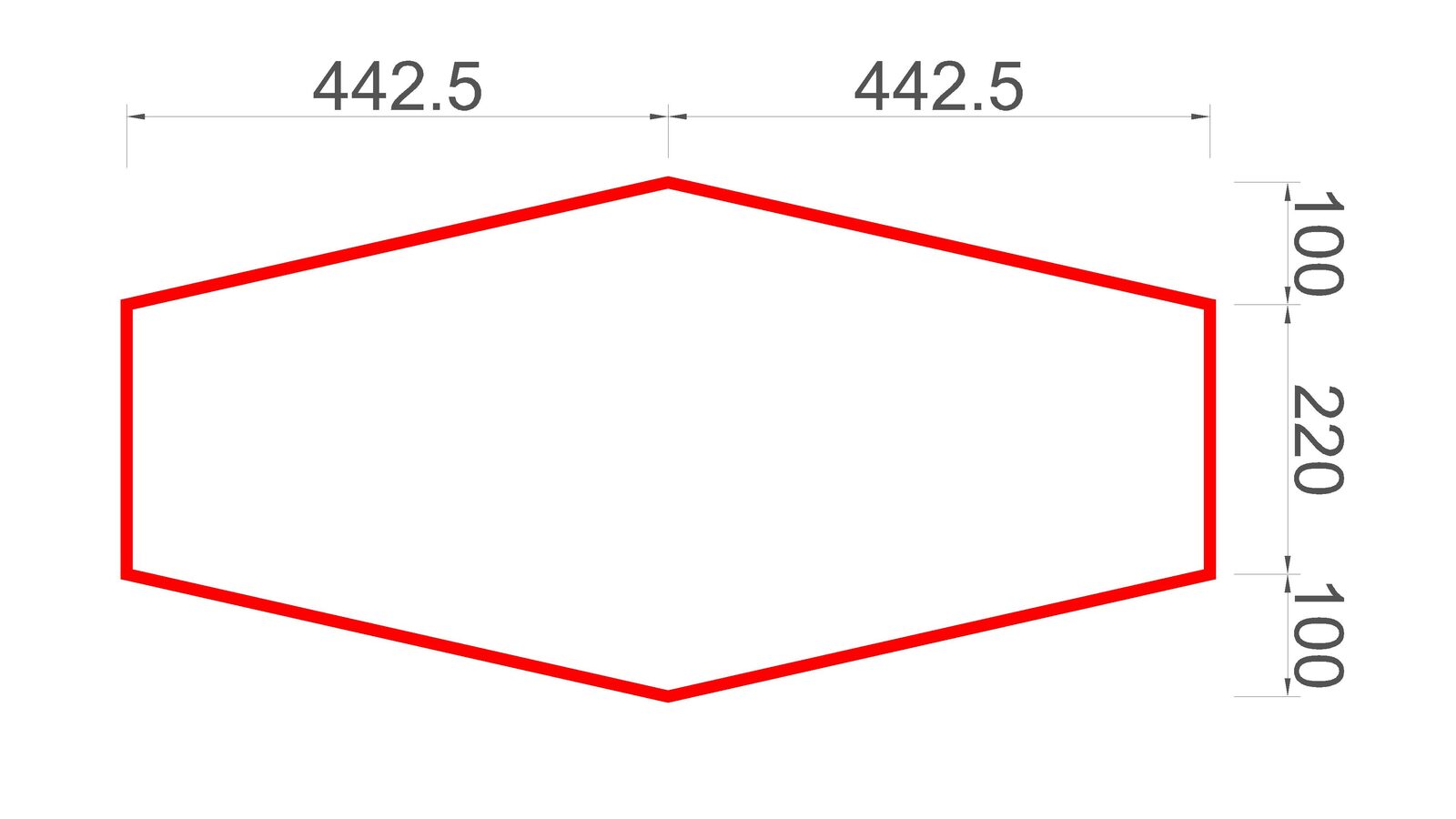 Dimensioned hexagon panel outline prepared for CNC fabrication