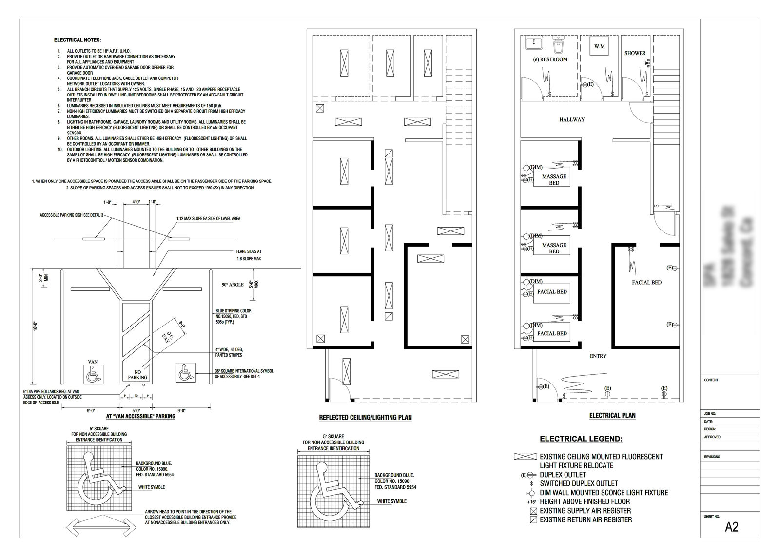 Spa reflected ceiling and electrical plan for treatment rooms, drawn in AutoCAD