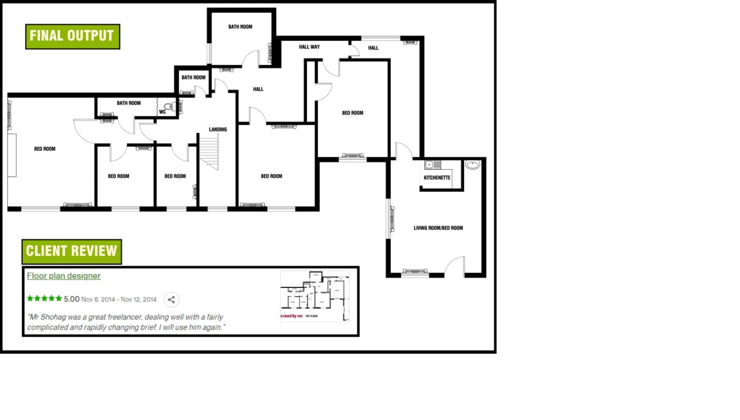 Residential floor plan converted to AutoCAD from a hand sketch, two-floor UK residential project