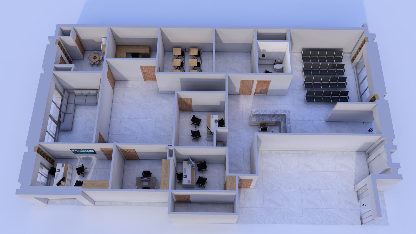 Isometric 3D office interior render